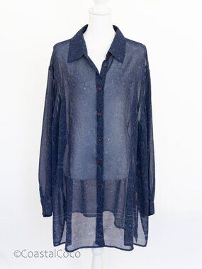 Design & Co Lane Bryant 26/28 Sheer Blouse Lightweight Jacket Topper Paisley
